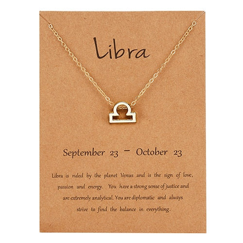 Female Elegant Star Zodiac Sign 12 Constellation Necklaces Pendant Charm Gold Chain Choker Necklaces for Women Jewelry Cardboard