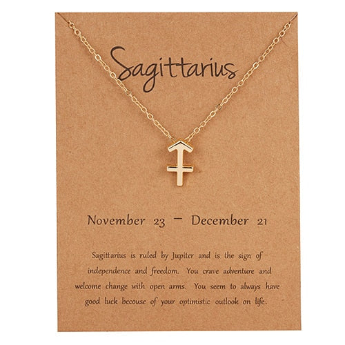 Female Elegant Star Zodiac Sign 12 Constellation Necklaces Pendant Charm Gold Chain Choker Necklaces for Women Jewelry Cardboard