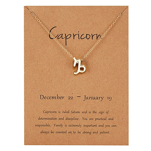 Female Elegant Star Zodiac Sign 12 Constellation Necklaces Pendant Charm Gold Chain Choker Necklaces for Women Jewelry Cardboard