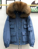 Large Natural Raccoon Fur Women Down Coat Winter Thick 90% White Duck Down Parka Female Hooded Short Jacket Loose Down Outerwear