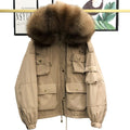 Large Natural Raccoon Fur Women Down Coat Winter Thick 90% White Duck Down Parka Female Hooded Short Jacket Loose Down Outerwear
