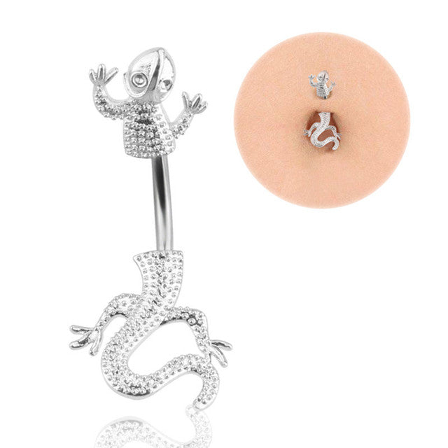 14G 316L surgical steel bar Nickel-free Retail Snake belly button ring fashion lizard lady body piercing navel belly jewelry