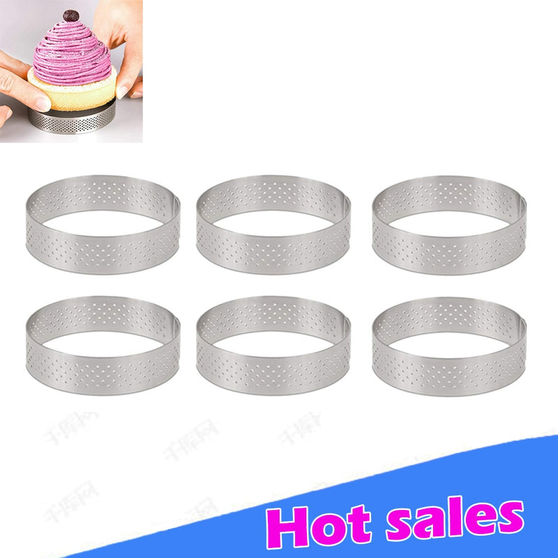 Circular Stainless Steel Porous Tart Ring Bottom Tower Pie Cake mold Baking Tools Heat-Resistant Perforated Cake Mousse Ring