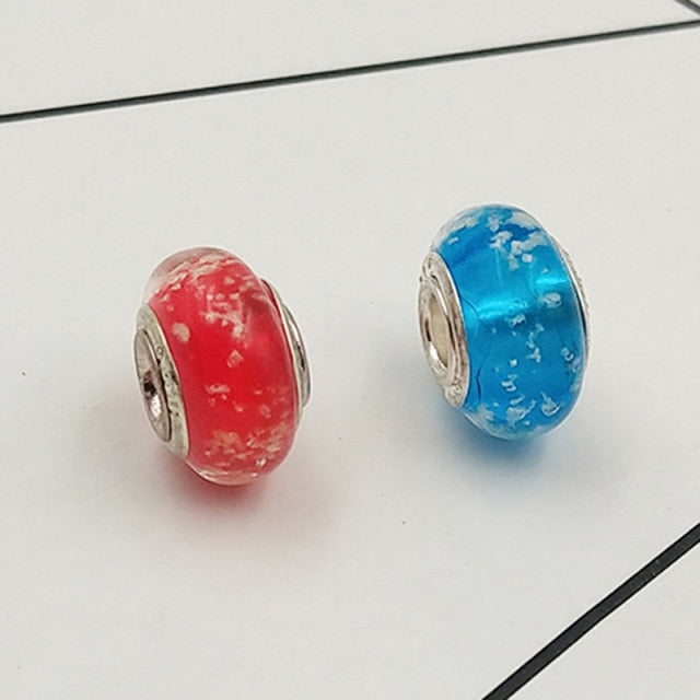 Buipoey 2pcs New Luminous Glass Beads Charm Fit original Brands Bracelet Bangle Fashion necklace Jewelry for Women Men gifts