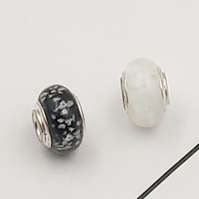 Buipoey 2pcs New Luminous Glass Beads Charm Fit original Brands Bracelet Bangle Fashion necklace Jewelry for Women Men gifts