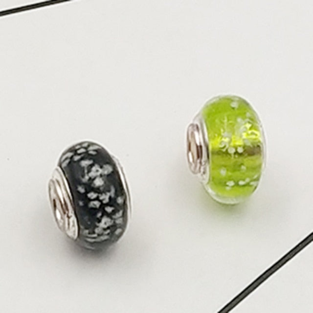 Buipoey 2pcs New Luminous Glass Beads Charm Fit original Brands Bracelet Bangle Fashion necklace Jewelry for Women Men gifts