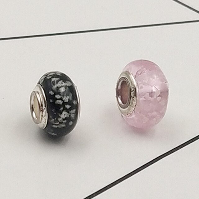 Buipoey 2pcs New Luminous Glass Beads Charm Fit original Brands Bracelet Bangle Fashion necklace Jewelry for Women Men gifts