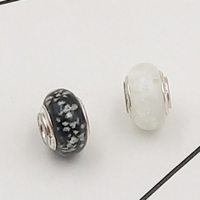 Buipoey 2pcs New Luminous Glass Beads Charm Fit original Brands Bracelet Bangle Fashion necklace Jewelry for Women Men gifts