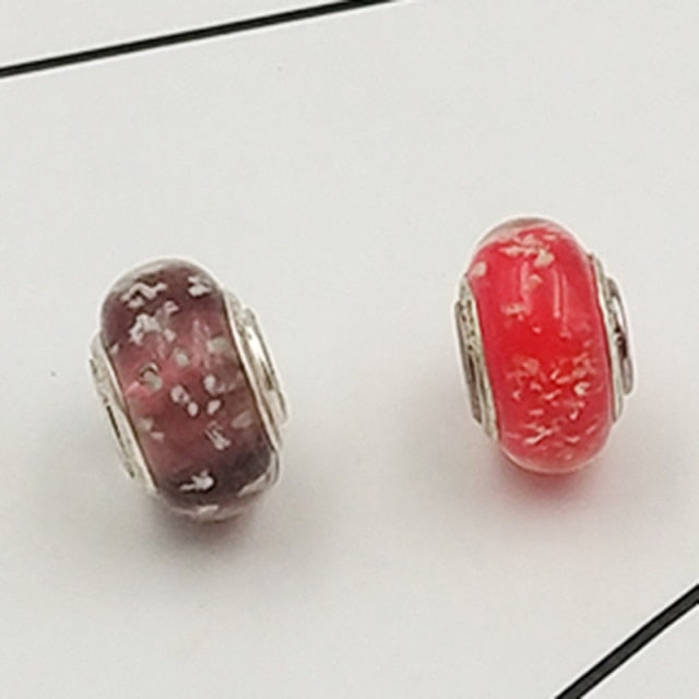 Buipoey 2pcs New Luminous Glass Beads Charm Fit original Brands Bracelet Bangle Fashion necklace Jewelry for Women Men gifts