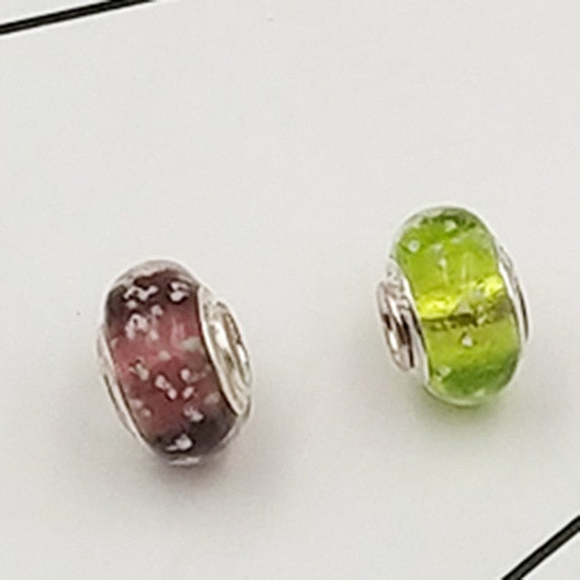 Buipoey 2pcs New Luminous Glass Beads Charm Fit original Brands Bracelet Bangle Fashion necklace Jewelry for Women Men gifts