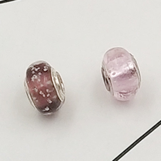 Buipoey 2pcs New Luminous Glass Beads Charm Fit original Brands Bracelet Bangle Fashion necklace Jewelry for Women Men gifts