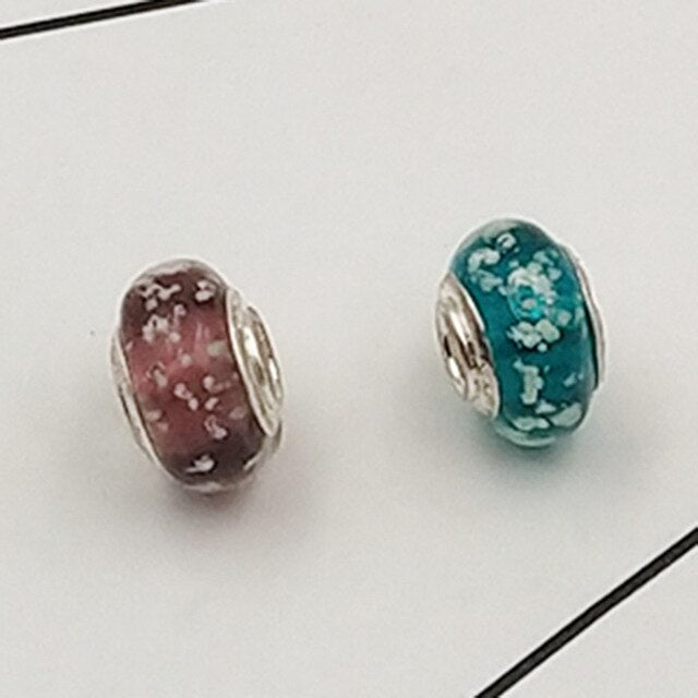 Buipoey 2pcs New Luminous Glass Beads Charm Fit original Brands Bracelet Bangle Fashion necklace Jewelry for Women Men gifts