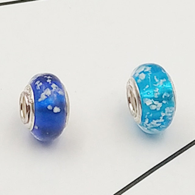 Buipoey 2pcs New Luminous Glass Beads Charm Fit original Brands Bracelet Bangle Fashion necklace Jewelry for Women Men gifts
