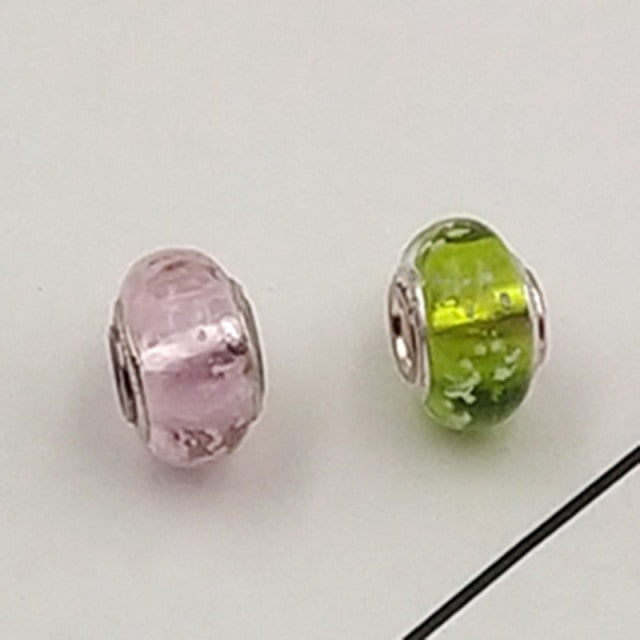 Buipoey 2pcs New Luminous Glass Beads Charm Fit original Brands Bracelet Bangle Fashion necklace Jewelry for Women Men gifts