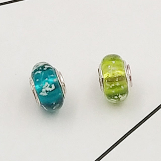 Buipoey 2pcs New Luminous Glass Beads Charm Fit original Brands Bracelet Bangle Fashion necklace Jewelry for Women Men gifts