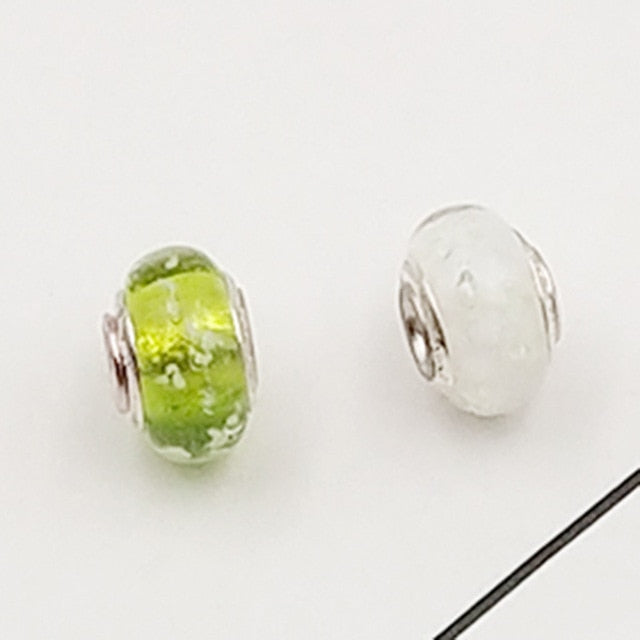 Buipoey 2pcs New Luminous Glass Beads Charm Fit original Brands Bracelet Bangle Fashion necklace Jewelry for Women Men gifts