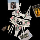 Yimunancy Floral Embrodiery Lace Lingerie 3 Piece Set Sexy Underwear Women Bra and Panties Sets Bra Lingeries Feminina