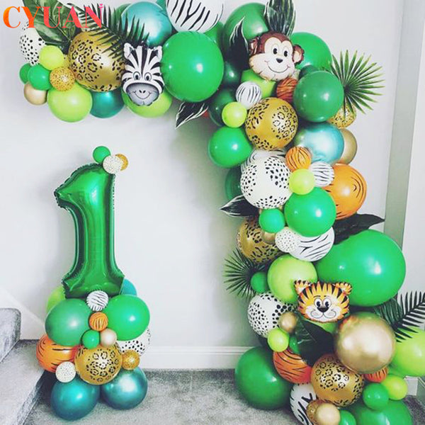 109pcs Palm Leaf Animal Balloons Garland Arch Kit Jungle Safari Party Supplies Favors Kids Birthday Party Baby Shower Boy Decor
