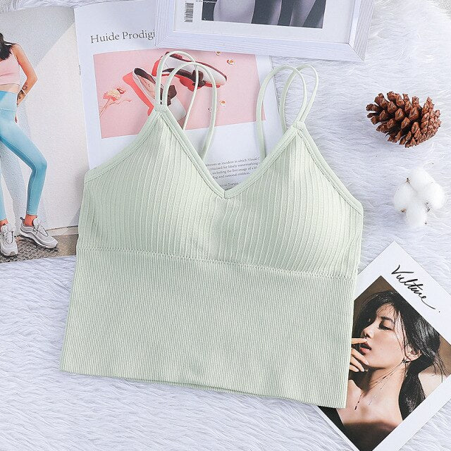 Women's Sexy Seamless Crop Tops Sports Bra Tube Top Camisole With Removable Padded Underwear Female Tank Top