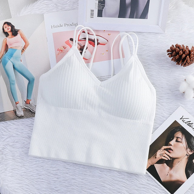 Women's Sexy Seamless Crop Tops Sports Bra Tube Top Camisole With Removable Padded Underwear Female Tank Top