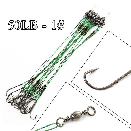 FTK 20pcs/lot 3 Colors 20LB-80LB Anti Bite Steel Fishing Line Steel Wire Leader With Swivel Fishing Accessory