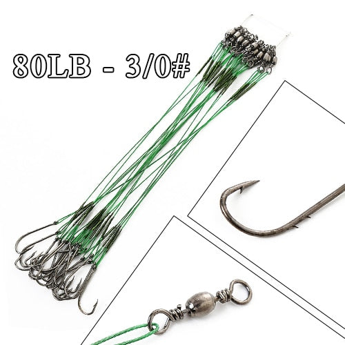 FTK 20pcs/lot 3 Colors 20LB-80LB Anti Bite Steel Fishing Line Steel Wire Leader With Swivel Fishing Accessory
