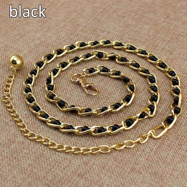 Fashion Elegant Ladies Metal Adjustable Thin Ladies Waist Chain Women Strap Dress Belt Pearl Decorative Clothess Accessories