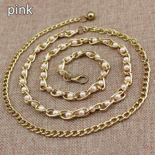 Fashion Elegant Ladies Metal Adjustable Thin Ladies Waist Chain Women Strap Dress Belt Pearl Decorative Clothess Accessories