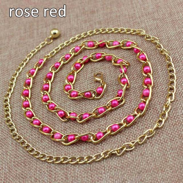 Fashion Elegant Ladies Metal Adjustable Thin Ladies Waist Chain Women Strap Dress Belt Pearl Decorative Clothess Accessories