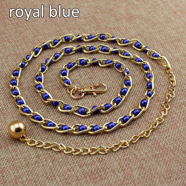 Fashion Elegant Ladies Metal Adjustable Thin Ladies Waist Chain Women Strap Dress Belt Pearl Decorative Clothess Accessories