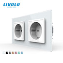 Livolo EU Standard Wall Power Socket, 4colors Crystal Glass Panel, Manufacturer of 16A Wall Outlet, C7C2EU-11/12/13/15