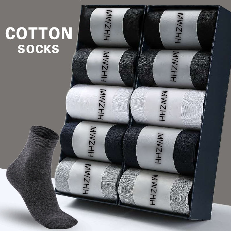 MWZHH 10 Pairs Men Cotton Socks Men Brand New Business Leisure Dress Socks Male 100 Cotton Socks Long Warm Socks Black For gifts