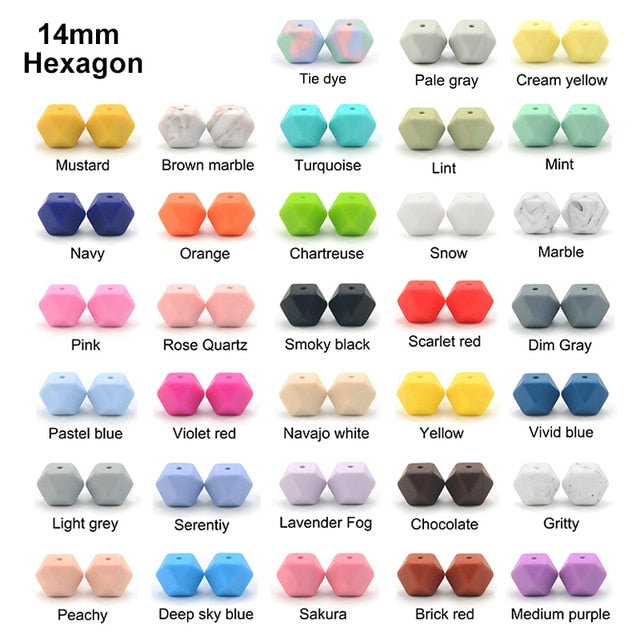 LOFCA10pcs 14mm Mini Hexagon silicone beads Baby Teether BPA Free DIY Necklace Pacifier Chain Baby Teething Care Infant