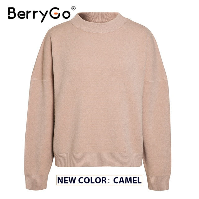BerryGo women geometric khaki knitted sweater women casual Houndstooth lady pullover sweater female Autumn winter retro jumper