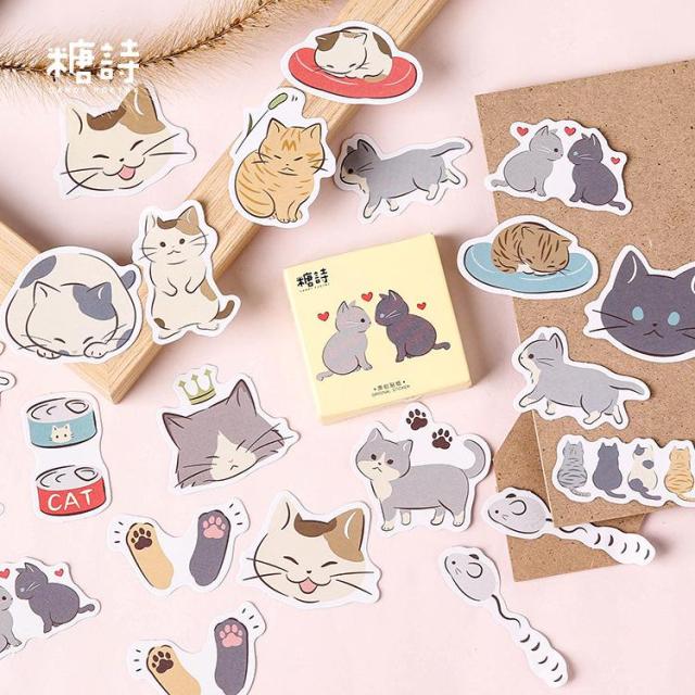 45pcs/pack Playful Cats Cute Decorative Stickers Scrapbooking Stick Label Diary Journal Stickers Stationery Album Stickers