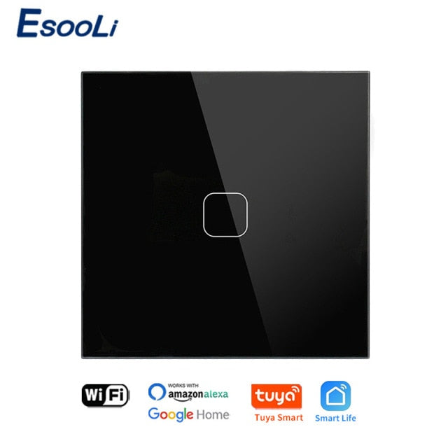 EsooLi Tuya Smart Life Glass Panel EU/UK Standard Touch Switch Zero/Single Fire Line Voice Control Light Wireless Wall Switch