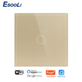 EsooLi Tuya Smart Life Glass Panel EU/UK Standard Touch Switch Zero/Single Fire Line Voice Control Light Wireless Wall Switch
