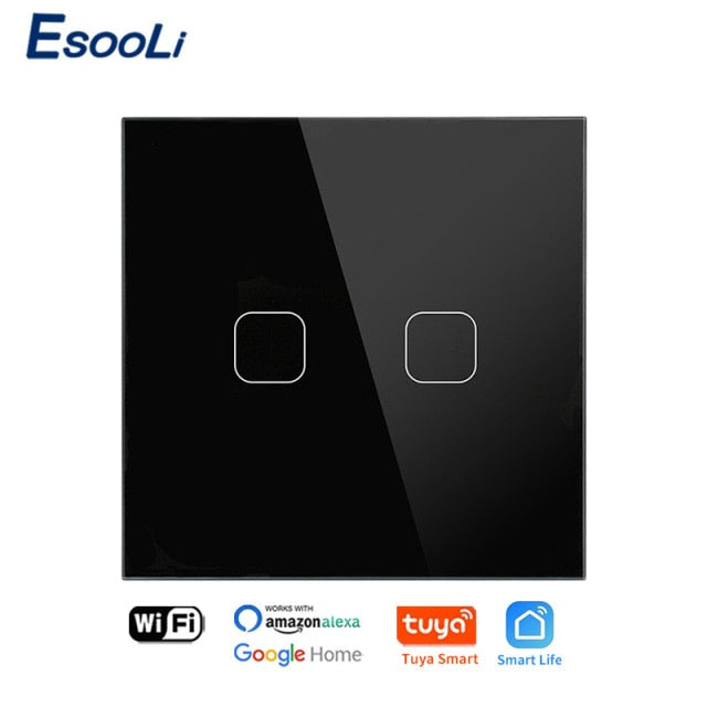 EsooLi Tuya Smart Life Glass Panel EU/UK Standard Touch Switch Zero/Single Fire Line Voice Control Light Wireless Wall Switch