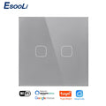 EsooLi Tuya Smart Life Glass Panel EU/UK Standard Touch Switch Zero/Single Fire Line Voice Control Light Wireless Wall Switch