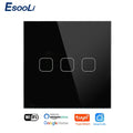 EsooLi Tuya Smart Life Glass Panel EU/UK Standard Touch Switch Zero/Single Fire Line Voice Control Light Wireless Wall Switch