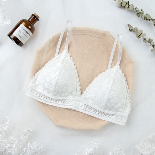 Women Lace Bra No Steel Ring Beauty Back Wrapped Chest Comfortable Daisy Brassiere Stretch Triangle Cup Padded Underwear 1/2Pcs