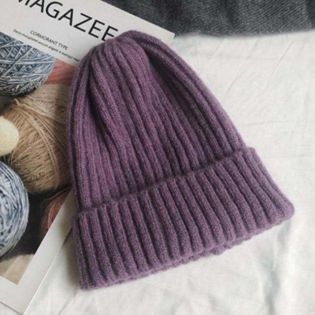 New Solid Wool Beanie Knitted Warm Soft Trendy Winter Hats Simple Korean Style Women Wool Casual Caps Elegant All-match Beanie