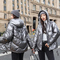 Winter women short parkas jackets casual female thicken warm hooded jackets coat windprood shiny big pocket jackets