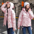 Winter women short parkas jackets casual female thicken warm hooded jackets coat windprood shiny big pocket jackets