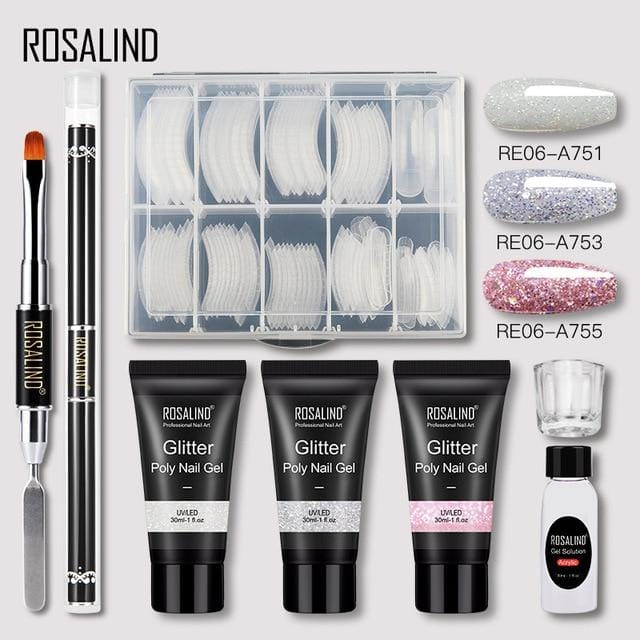 ROSALIND Poly Nail Gel Extension Nail Kit All For Manicure Gel Set Acrylic Solution Water Builder Gel Polish For Nail Art Design