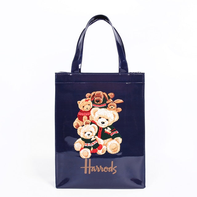 London Style PVC Reusable Shopping Bag Women's Bag Eco Friendly Flower Shopper Bag Waterproof Handbag Lunch Tote Shoulder Bag