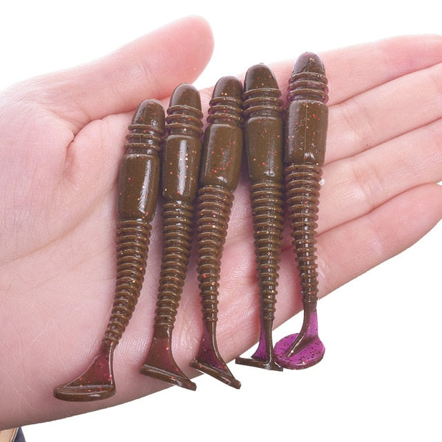 5Pcs Swing Impact Ring Shad Fishing Lure Soft 75mm 3.2g Jigging Swimbait Wobblers Shrimp Smell salt Artificial Silicone Baits