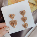 MENGJIQIAO New Korean Shiny Heart Crystal Drop Earrings For Women Fashion Shell Rhinestone Boucle D'oreille Party Jeweley Gift