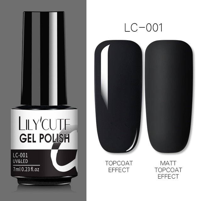 LILYCUTE 7ml Nail Gel Polish Semi Permanent Gel Varnish Base Top Coat UV LED Gel Varnish Soak Off Nail Art Gel Nail Polish
