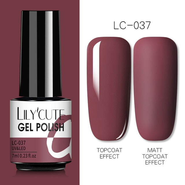 LILYCUTE 7ml Nail Gel Polish Semi Permanent Gel Varnish Base Top Coat UV LED Gel Varnish Soak Off Nail Art Gel Nail Polish